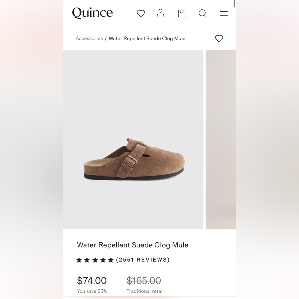 Quince Water Repellent Suede Clog Mule Brown